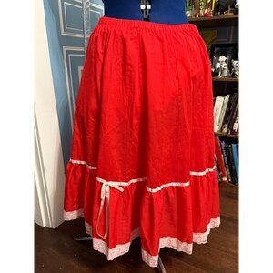 VTG Red Western Cottagecore Gunne Sax Style Lace + Cotton Lined Maxi Plus Size S